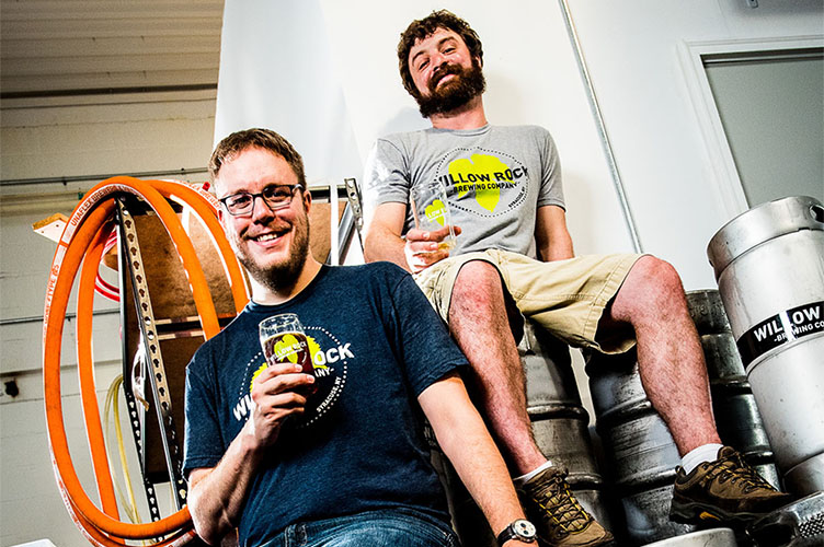 Co-founders in the original Willow Rock garage brewery in 2015