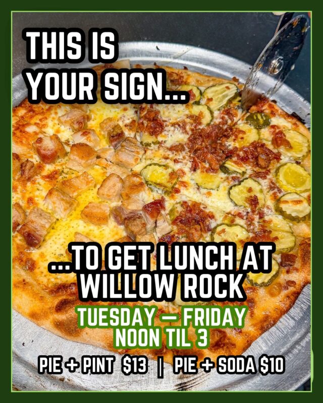 What better day than National Cheese Lover's Day to remind you that we have delicious, fast, and affordable lunches at our Cicero pizza pub?!
 🍕🍕🍕🍕🍕🍕🍕
$13 gets you a personal pie and a pint.
$10 gets you a personal pie and a soda.
Tuesday through Friday, noon til 3.

Tag a friend you want to meet you at Willow Rock for lunch ⬇
Even better, bring your laptop and work the rest of the day here! 💻