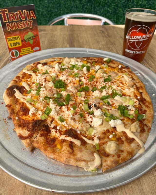 Mexican street corn pizza is the Willow Rock Cicero pizza special this week! 

Can’t decide what to do for lunch?! Join us at either location! 

On Tuesday through Friday from 12-3PM at our Cicero location, we offer our Pizza & a Pint Special! 🍕 Get a cheese pizza (toppings extra) and a pint of Willow Rock beer for $13, or $10 if you prefer soda. 

If you’d rather visit our Syracuse location, we offer our Burger & a Pint Special! 🍔 Get any double burger and a pint of Willow Rock beer for $13, or $10 if you prefer a soda, Wednesday-Friday from 1-3PM.

Cheers! 🍻 

#willowrockbrewingcompany #craftbeer #drinklocal #brewery #syracuse #cicero #lunchideas #pizza #thirstythursday #willowrockbrew