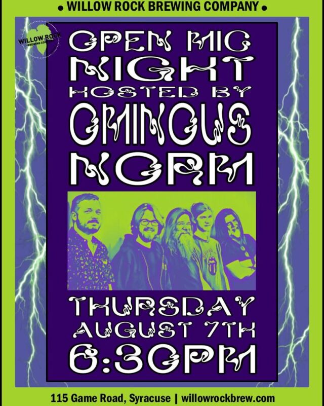 Ominous Norm is hosting another Open Mic Night at Willow Rock Syracuse! 🎶 The jams begin at 6:30PM this Thursday, August 7th. Play your favorite songs for the crowd or grab a pint and enjoy the music! 🍺 

#willowrockbrewingcompany #openmicnight #localmusic #syracuse #brewery #livemusic #jams #thursdayvibes #WRBC