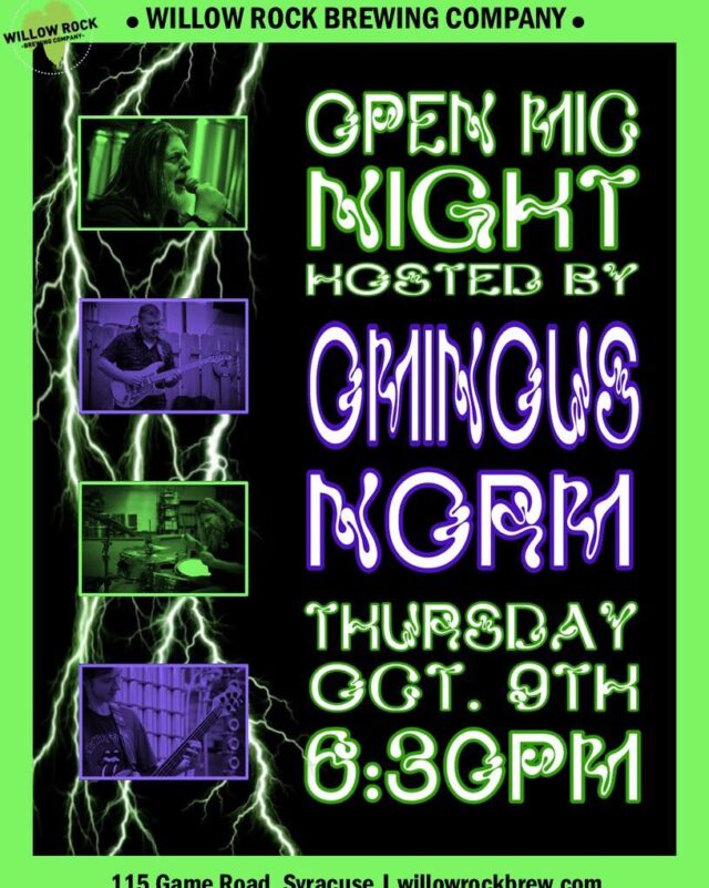 Ominous Norm is hosting an Open Mic Night on Thursday, October 9th at Willow Rock Syracuse! The music starts at 6:30PM. Sign up to play or grab a drink and enjoy the tunes 🎶 

You can also catch Ominous Norm at Willow Rock Cicero on Saturday, September 27th! 

#willowrockbrewingcompany #craftbeer #livemusic #drinklocal #brewery #openmicnight #music #syracuse #cicero