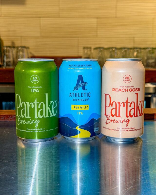 In all seriousness, we do have a handful of NA options at the brewery - these beers from Partake and Athletic, plus juice, soda, and coffee.