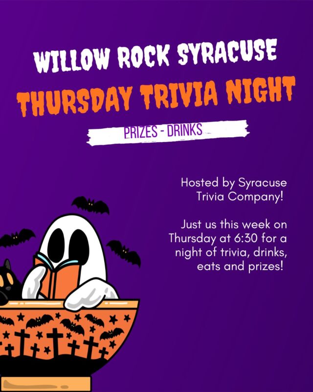 Have you heard!? Trivia has moved to Thursday nights at our Syracuse location!  Make sure to mark your calendars each and every week and join us for Trivia!