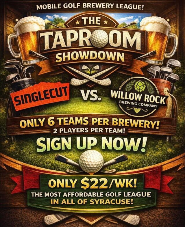Beer + Golf in the WINTER? That’s right! 🍻⛳️ 

The Traveling Tees kicks off their first mobile golf leagues next week with a TAPROOM SHOWDOWN between Willow Rock Brewhouse and The SingleCut Barn.

They’re bringing their mobile golf simulator to our Syracuse location every Thursday for players at each brewery to compete against each other. 

✅ 2-player teams
✅ Only 6 teams per brewery
✅ All skill levels welcome
💰 Just $22 per week

We have just a couple spots left, so sign up now before it fills up! Tag your partner in the comments and then sign up at https://checkout.square.site/merchant/MLKKXRTZ2M9E0/checkout/N2KOCU7DTA2R5D7PJT6DZGKJ