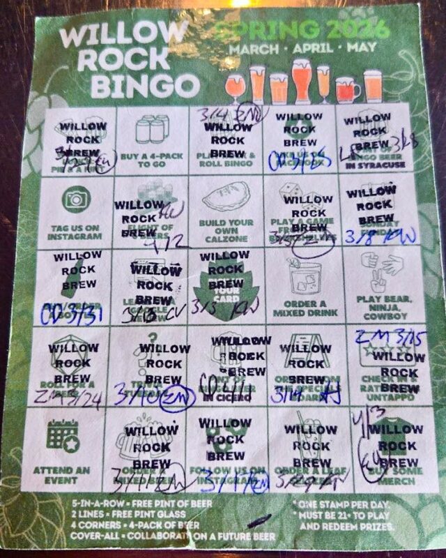 WOW - RJ is crushing it with his bingo board! He’s going for a coverall so he can help collaborate on a future beer. Let’s see your bingo boards - how many stamps have you gotten??

As a reminder, the current bingo boards are valid at both locations through the end of May - so you’ve got lots of time to play! And if you redeem your free pint or pint glass, you can start a new board on your next visit 🍻