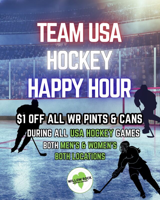 Go Team USA! As a brewery co-owned by a hockey player, we are proudly cheering on the USA hockey teams in the Olympics. To celebrate we're offering a Team USA Hockey Happy Hour during every hockey game (men's and women's) we compete in.

$1 off all WR pints and cans at BOTH locations any time the USA team is playing live. Come watch the games with us and enjoy some local brews!